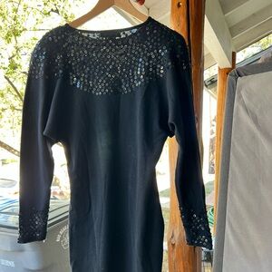 Andrea Jovine Black Sequin Trim 100% Wool Dress Size 6